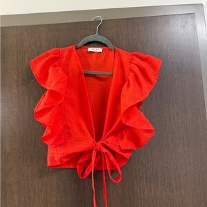 Lavish Tuscaloosa Boutique Red Ruffle Sleeve Women's Top